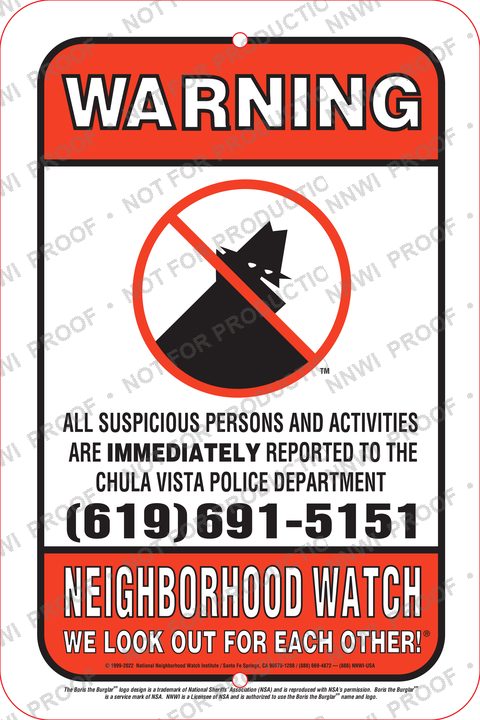 Chula Vista Police Department Neighborhood Watch sign by NNWI