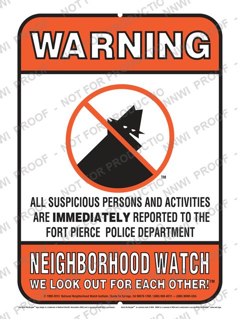 Fort Pierce Police Department Neighborhood Watch sign by NNWI