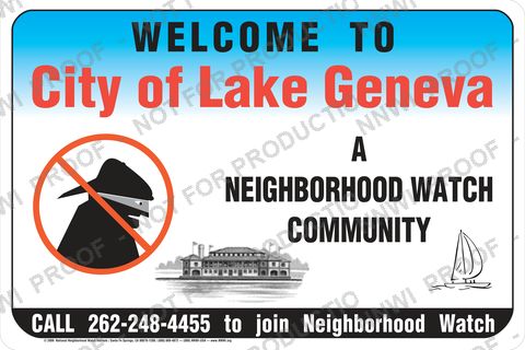 Lake Geneva Police Department Neighborhood Watch sign by NNWI