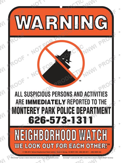 Monterey Park Police Department Neighborhood Watch sign by NNWI