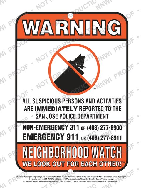 San Jose Police Department Neighborhood Watch sign by NNWI