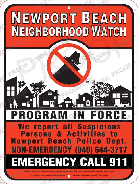 Newport Beach (Municipality) Neighborhood Watch sign by NNWI