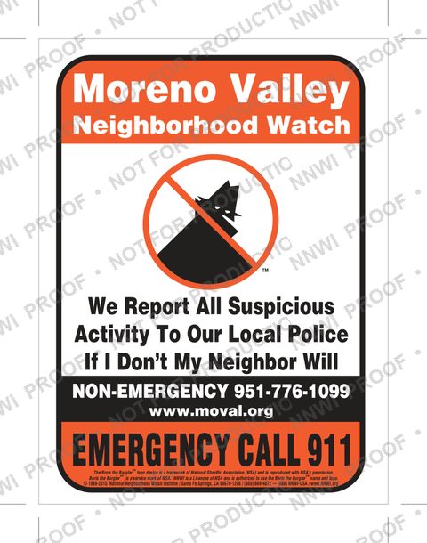 Moreno Valley Police Department Neighborhood Watch sign by NNWI