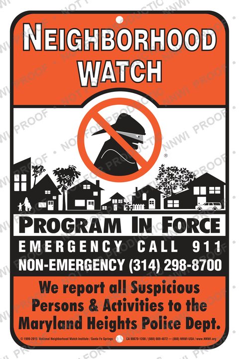 Maryland Heights Police Department Neighborhood Watch sign by NNWI