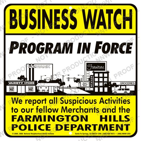 Farmington Hills Police Department Neighborhood Watch sign by NNWI