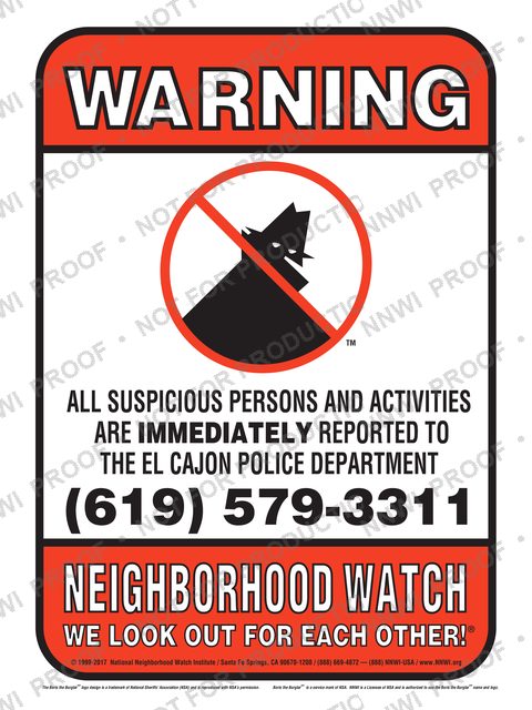 El Cajon Police Department Neighborhood Watch sign by NNWI