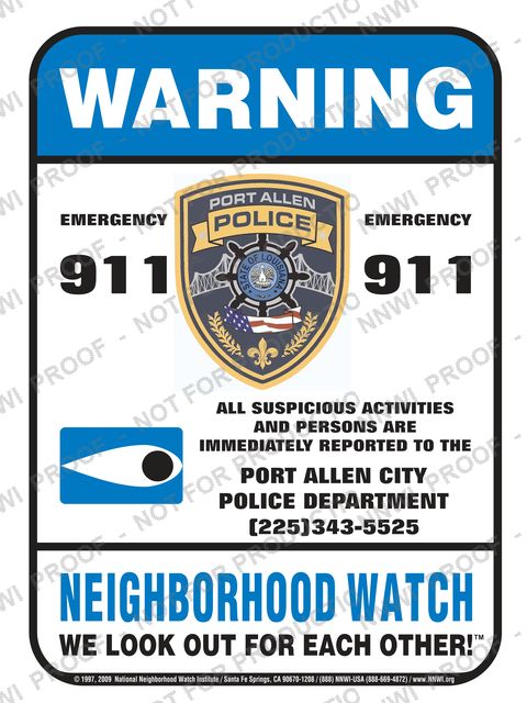 Port Allen Police Department Neighborhood Watch sign by NNWI