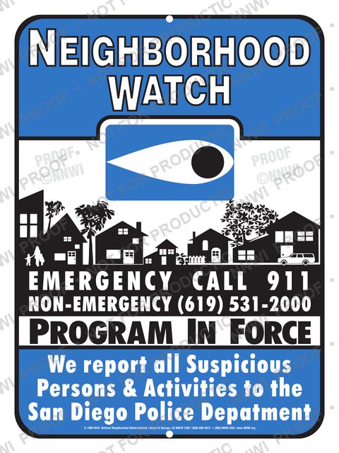 San Diego Police Department Neighborhood Watch sign by NNWI