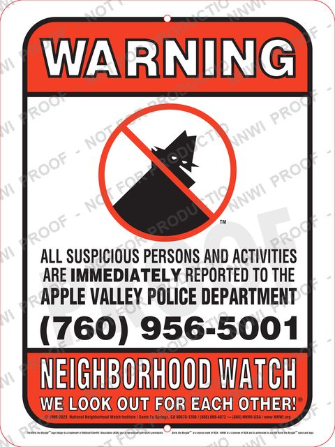 Apple Valley Police Department Neighborhood Watch sign by NNWI