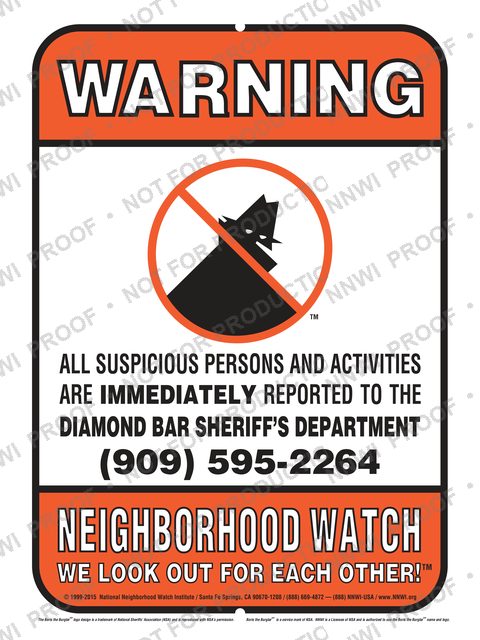 San Dimas County Sheriff's Office Neighborhood Watch sign by NNWI
