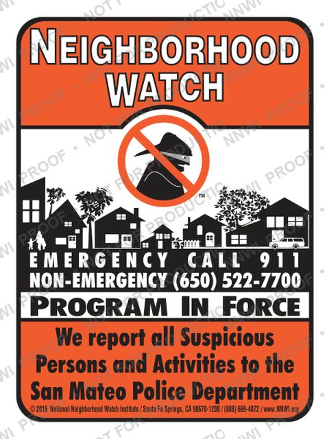 San Mateo Police Department Neighborhood Watch sign by NNWI
