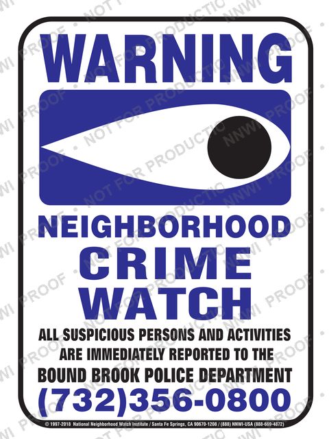 Bound Brook Police Department Neighborhood Watch sign by NNWI