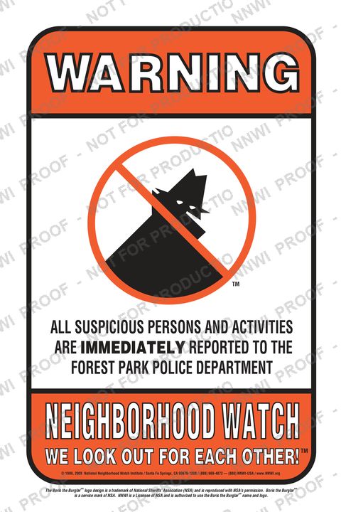 Forest Park Police Department Neighborhood Watch sign by NNWI