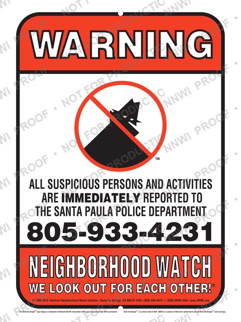 Santa Paula Police Department Neighborhood Watch sign by NNWI