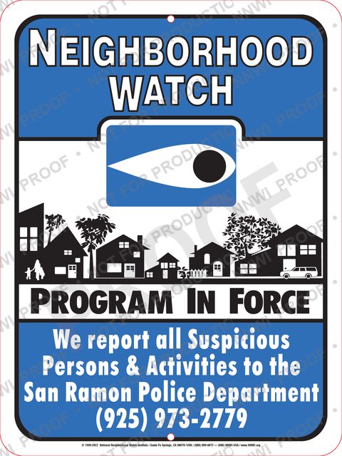 San Ramon Police Department Neighborhood Watch sign by NNWI