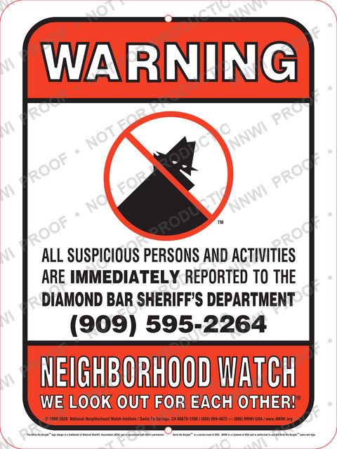 Diamond Bar County Sheriff's Office Neighborhood Watch sign by NNWI