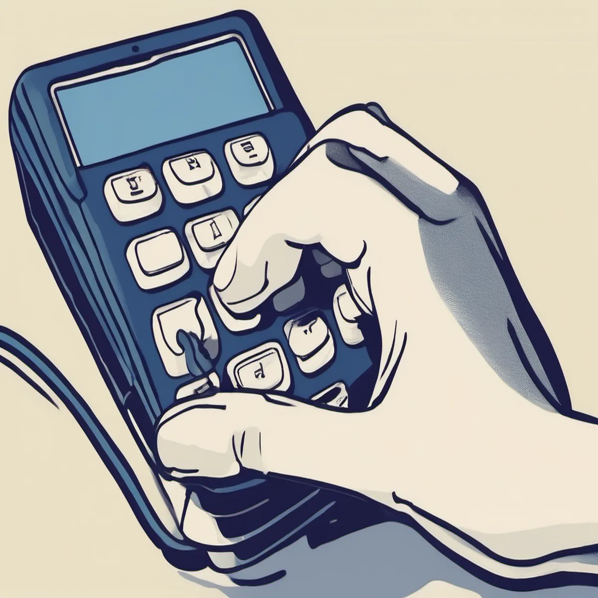 Line illustration of a hand entering a PIN on a keypad terminal