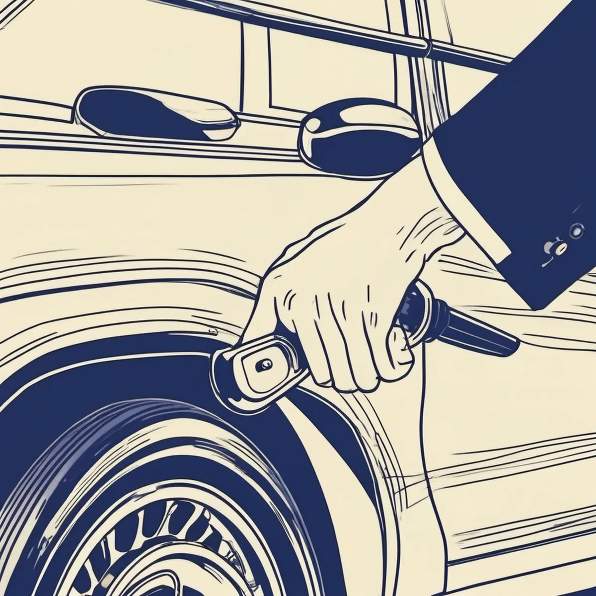 Line illustration of a hand reaching for a car door handle