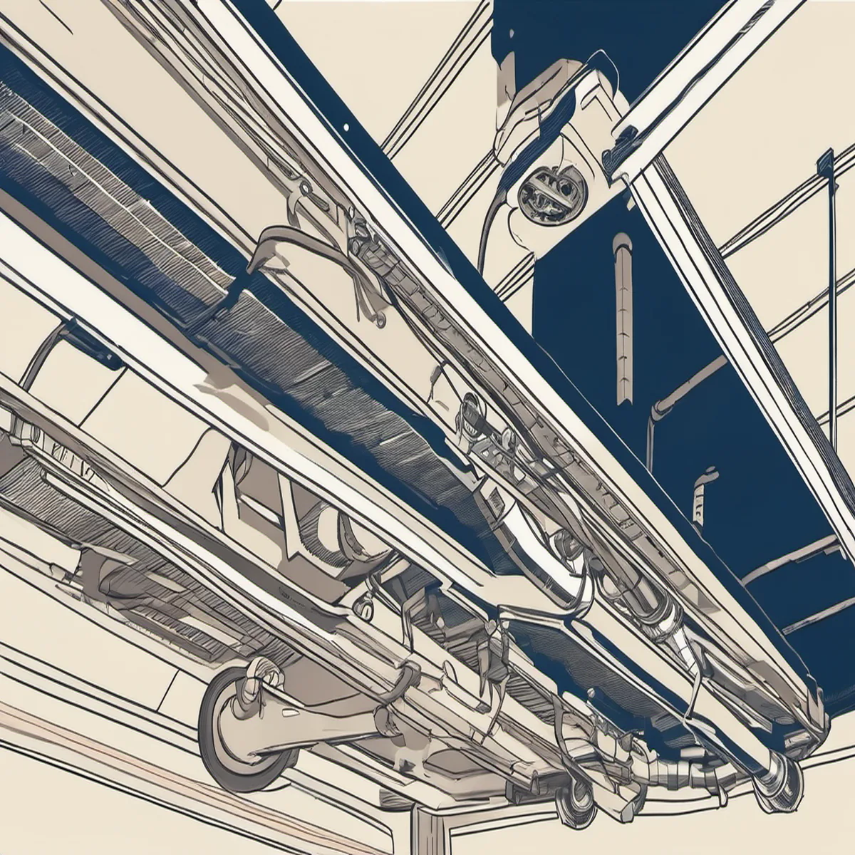 Line illustration of the underside of a parked car