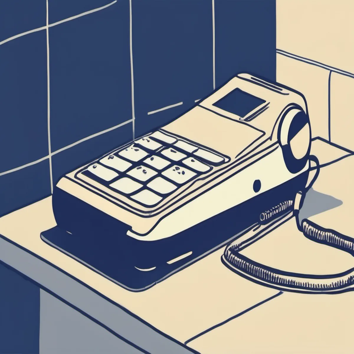 Line illustration of a telephone handset and base