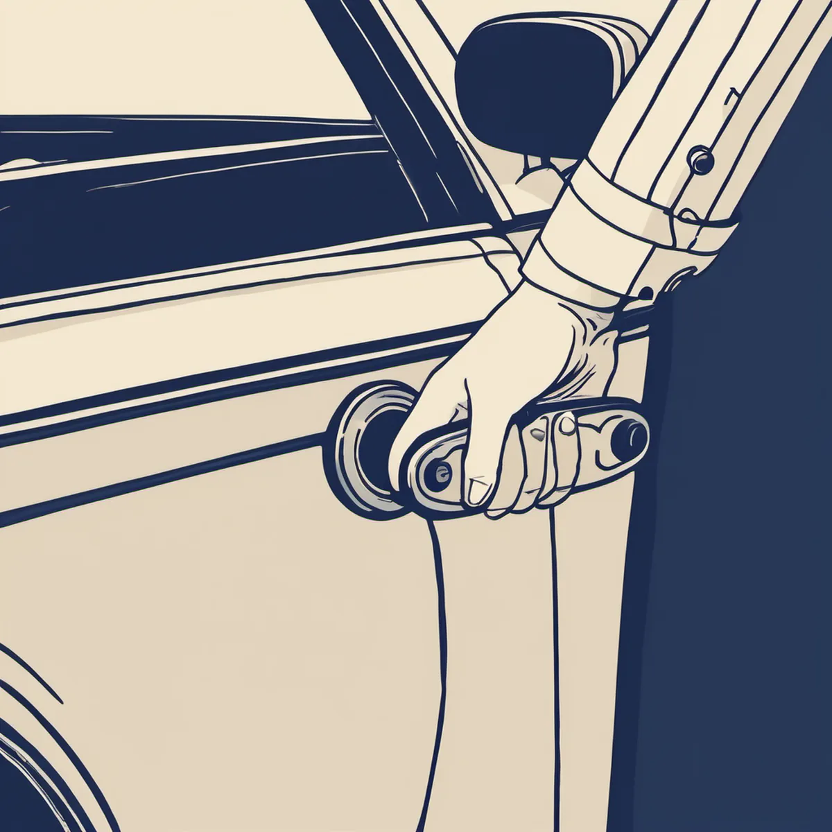 Line illustration of a hand on a car door handle