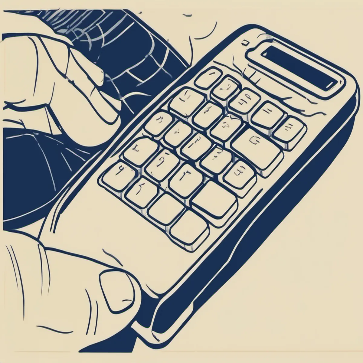 Line illustration of a hand on a telephone keypad