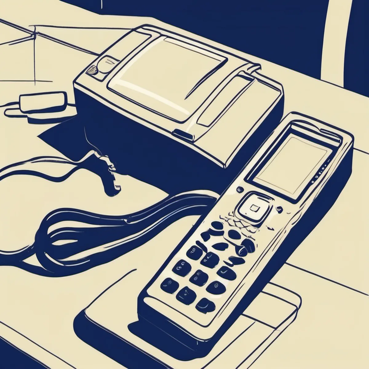 Line illustration of a telephone and answering machine