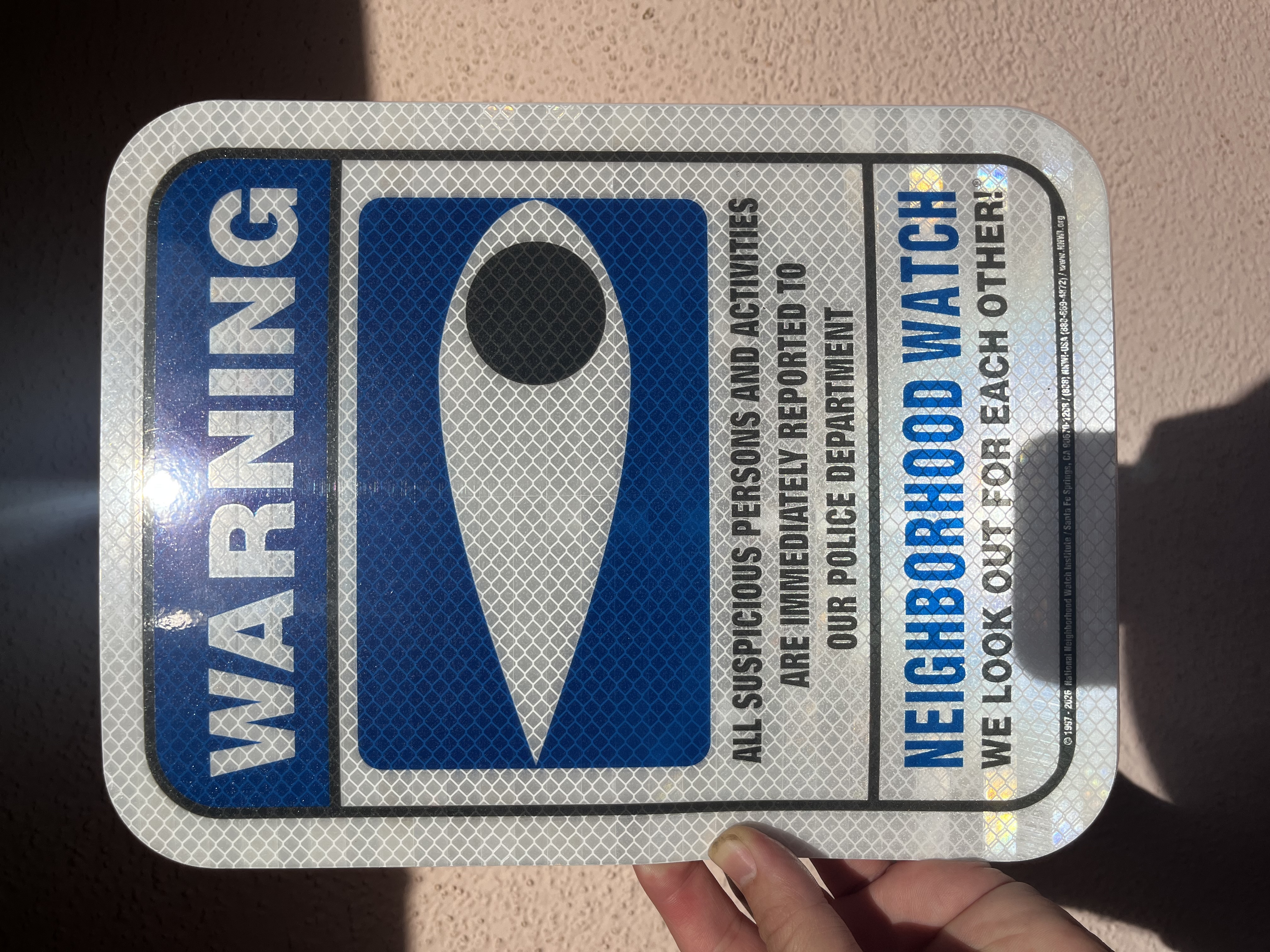 Reflective plastic Blue Eye warning sign — high-visibility, lower-cost alternative to reflective aluminum
